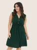 Plain Ties Front Button Pocket V Neck Dress sold by Bloomchic