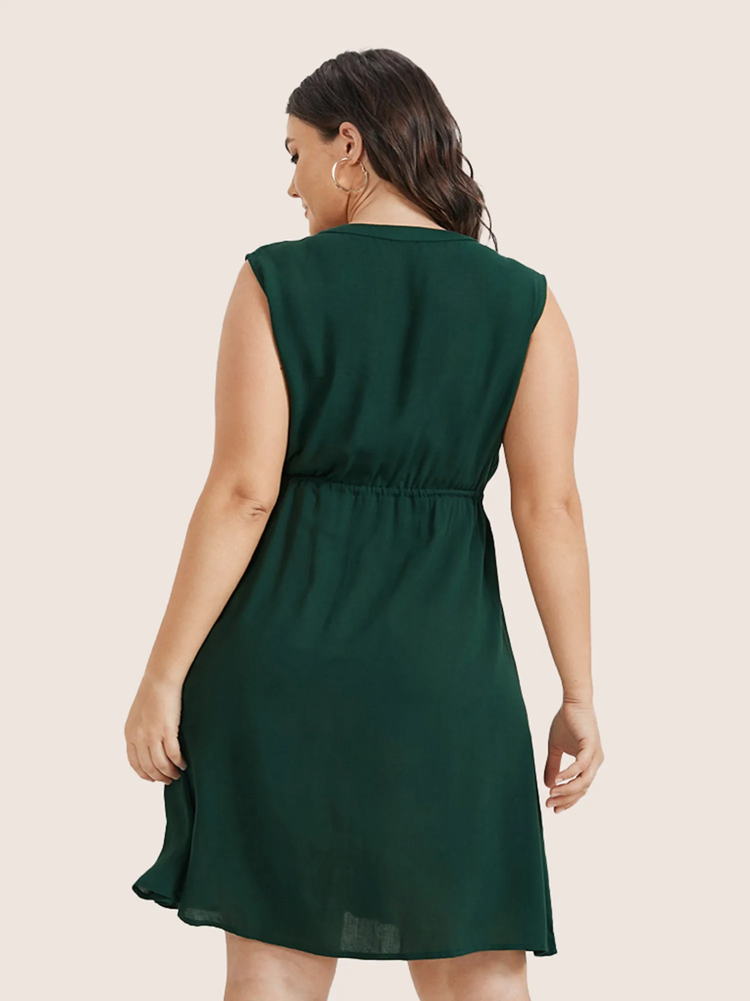 Plain Ties Front Button Pocket V Neck Dress sold by Bloomchic product image thumbnail 5