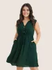 Plain Ties Front Button Pocket V Neck Dress sold by Bloomchic