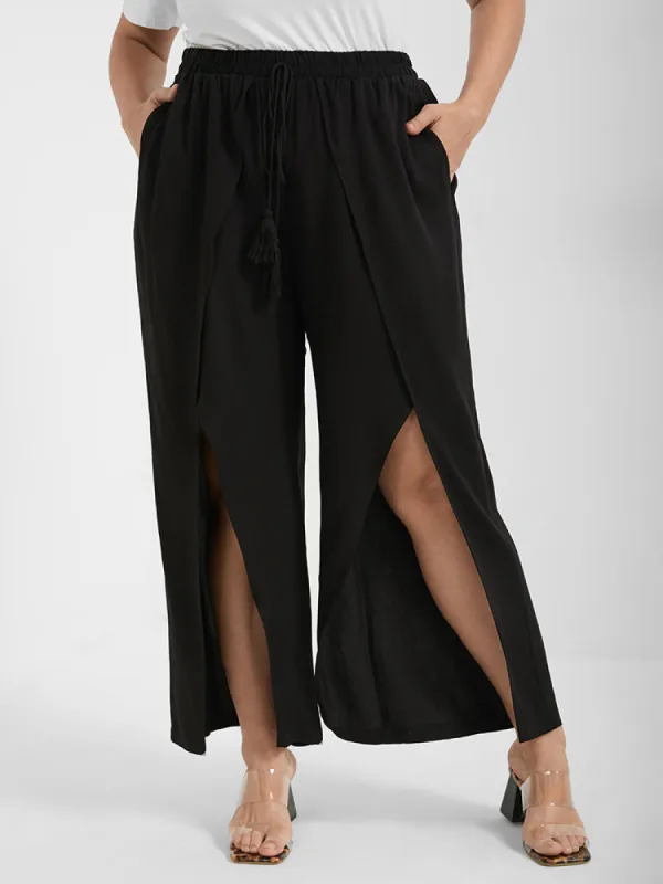Solid Wrap Split Pocket Knot Waist Pants sold by Bloomchic