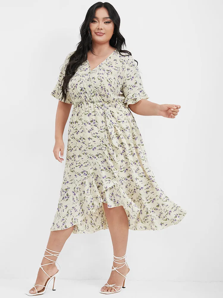 Ditsy Floral Arc Hem Ruffled Wrap Dress sold by Bloomchic product image thumbnail 4