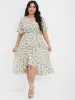 Ditsy Floral Arc Hem Ruffled Wrap Dress sold by Bloomchic
