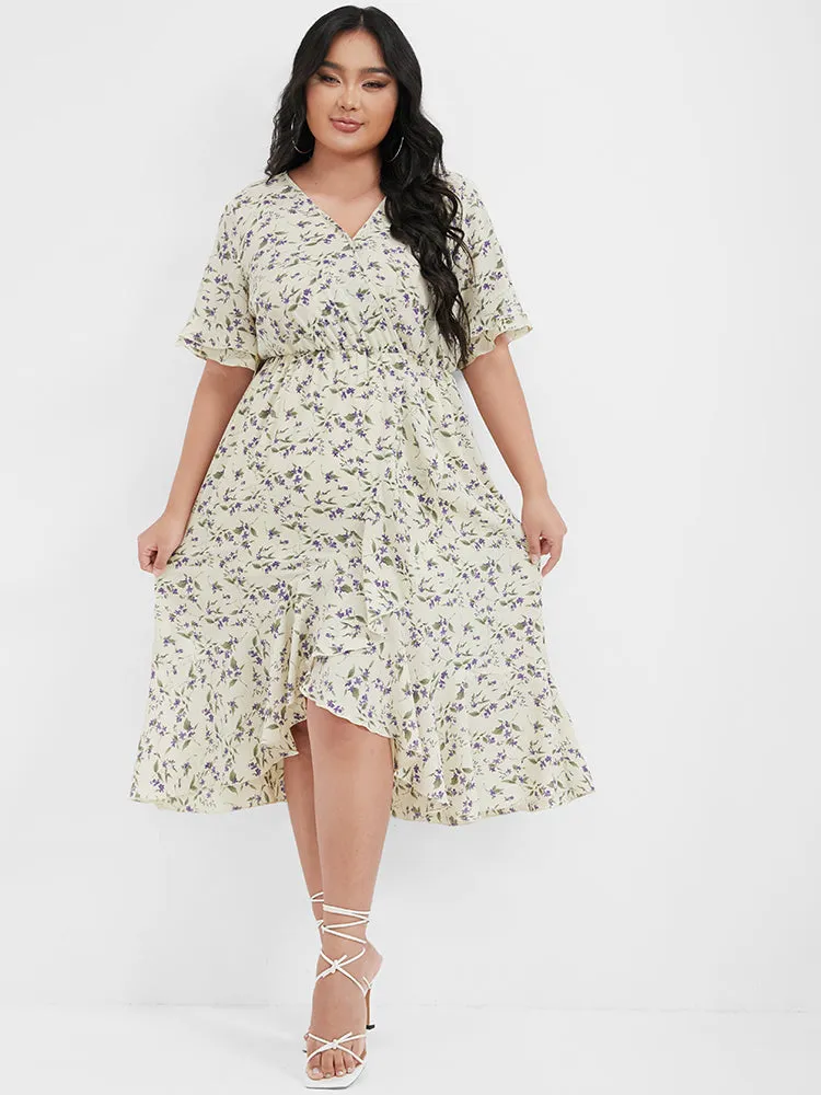 Ditsy Floral Arc Hem Ruffled Wrap Dress sold by Bloomchic product image thumbnail 3