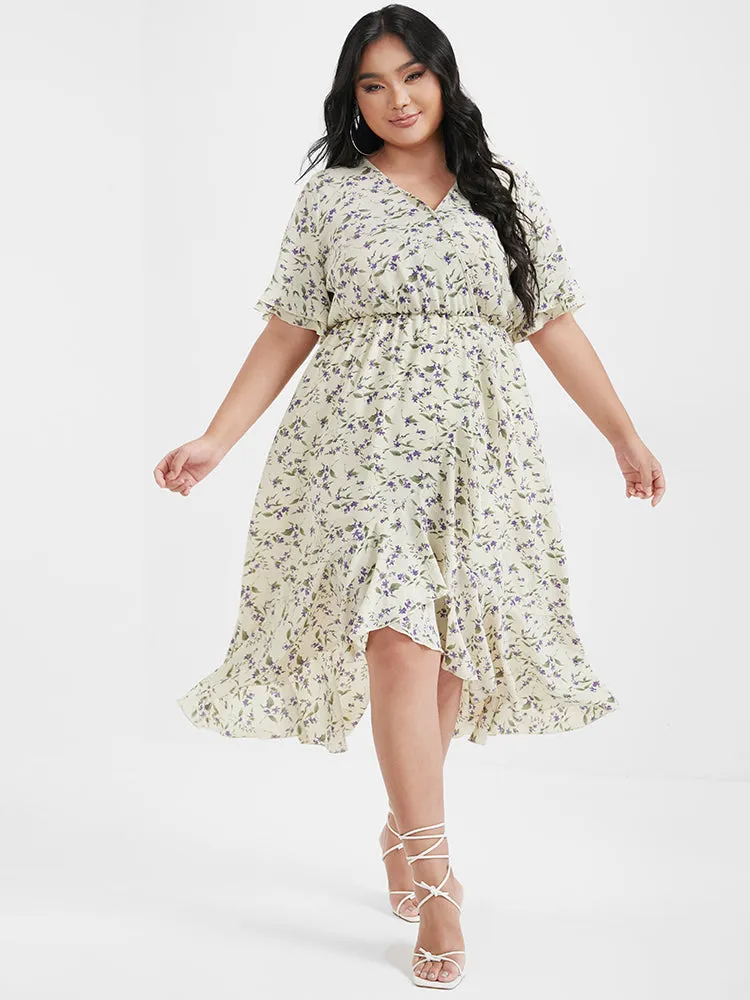 Ditsy Floral Arc Hem Ruffled Wrap Dress sold by Bloomchic product image thumbnail 2