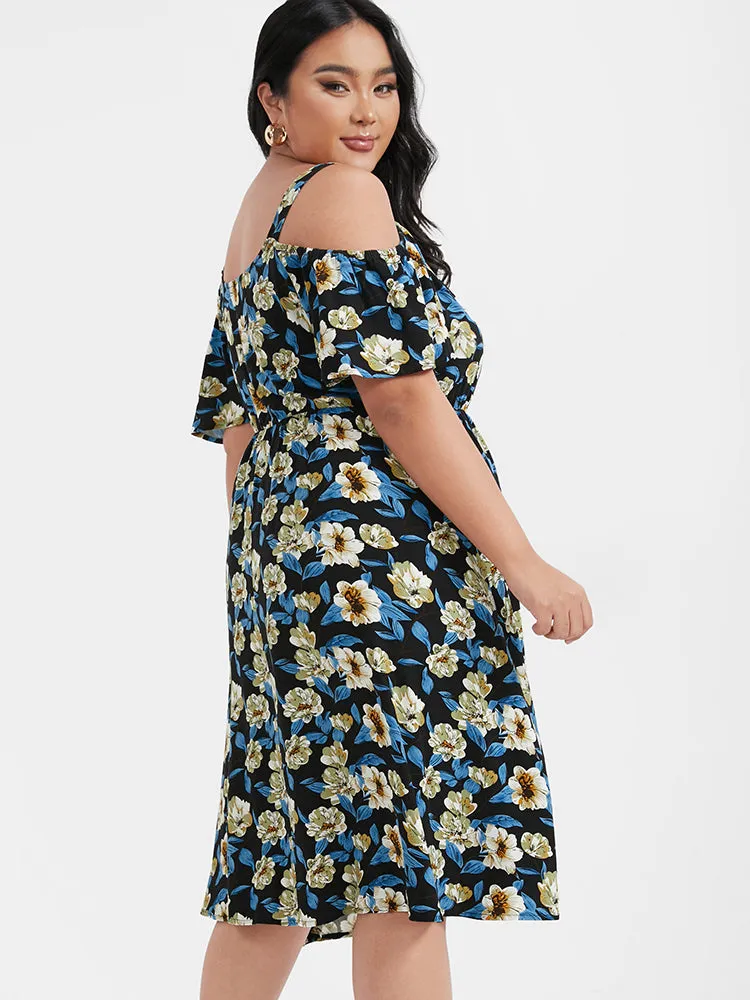 Floral Zipper Ruffled Cold Shoulder Dress sold by Bloomchic product image thumbnail 5