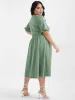 Solid Shirred Ruffles Button V Neck Midi Dress sold by Bloomchic