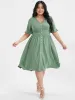 Solid Shirred Ruffles Button V Neck Midi Dress sold by Bloomchic