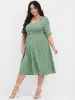 Solid Shirred Ruffles Button V Neck Midi Dress sold by Bloomchic