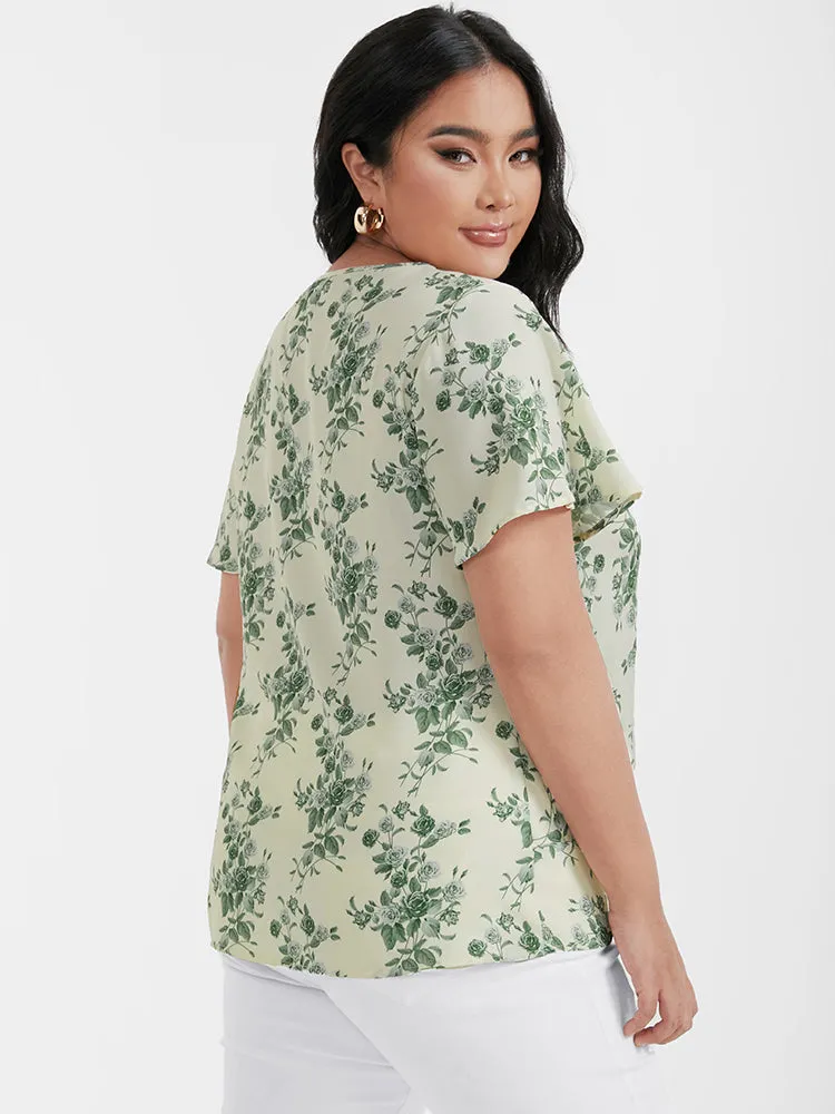 Ditsy Floral Twist-front Flutter V Neck Blouse sold by Bloomchic product image thumbnail 5