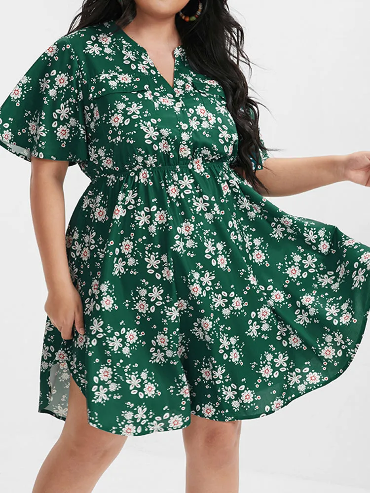 Floral Pocket Ruffled V Neck Short Dress sold by Bloomchic product image thumbnail 4