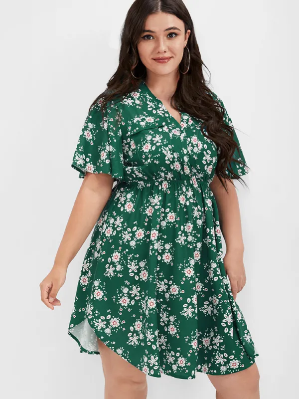 Floral Pocket Ruffled V Neck Short Dress sold by Bloomchic