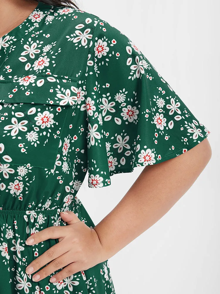 Floral Pocket Ruffled V Neck Short Dress sold by Bloomchic product image thumbnail 5