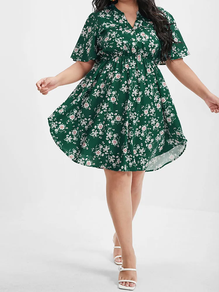 Floral Pocket Ruffled V Neck Short Dress sold by Bloomchic product image thumbnail 3