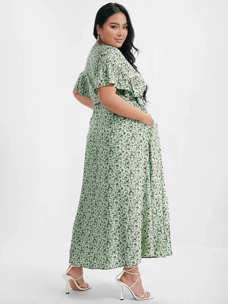 Ditsy Floral Ruffles Pocket Button Split Maxi Dress sold by Bloomchic product image thumbnail 5
