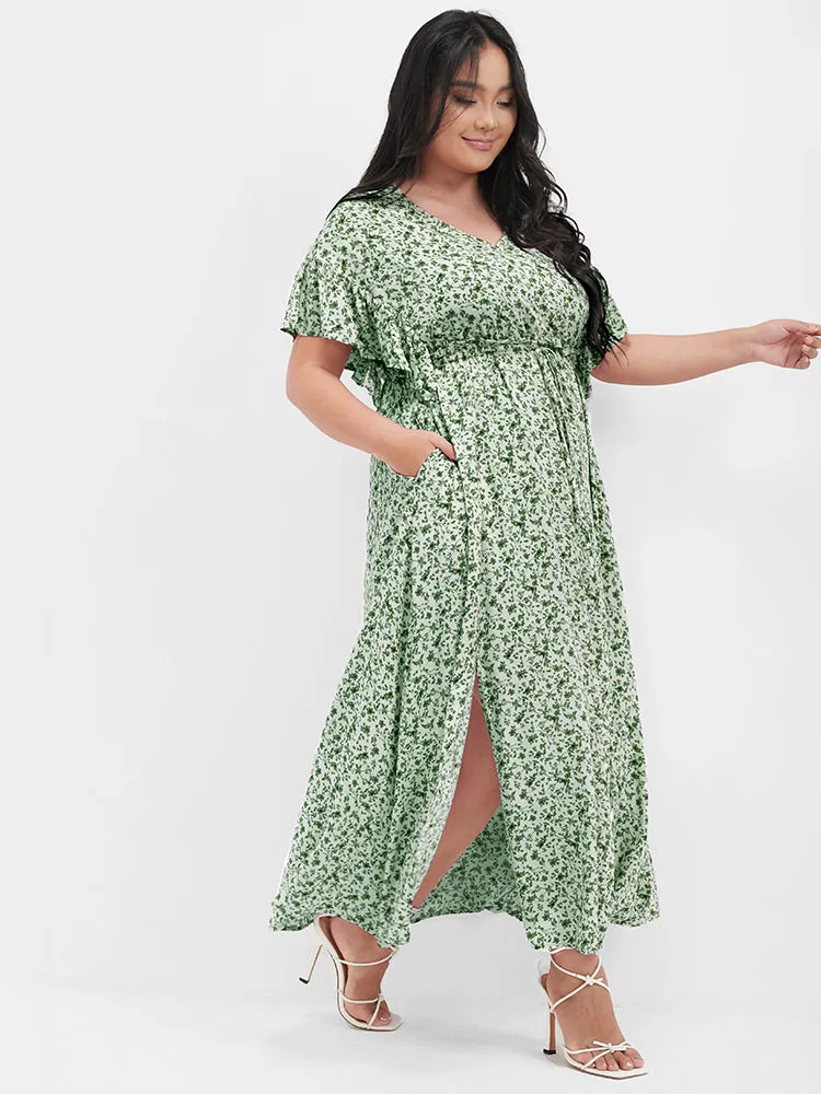 Ditsy Floral Ruffles Pocket Button Split Maxi Dress sold by Bloomchic product image thumbnail 3