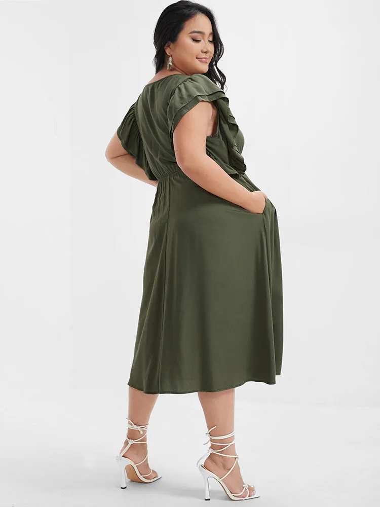 Solid Ruffles Button Ties Pocket Midi Dress sold by Bloomchic product image thumbnail 5