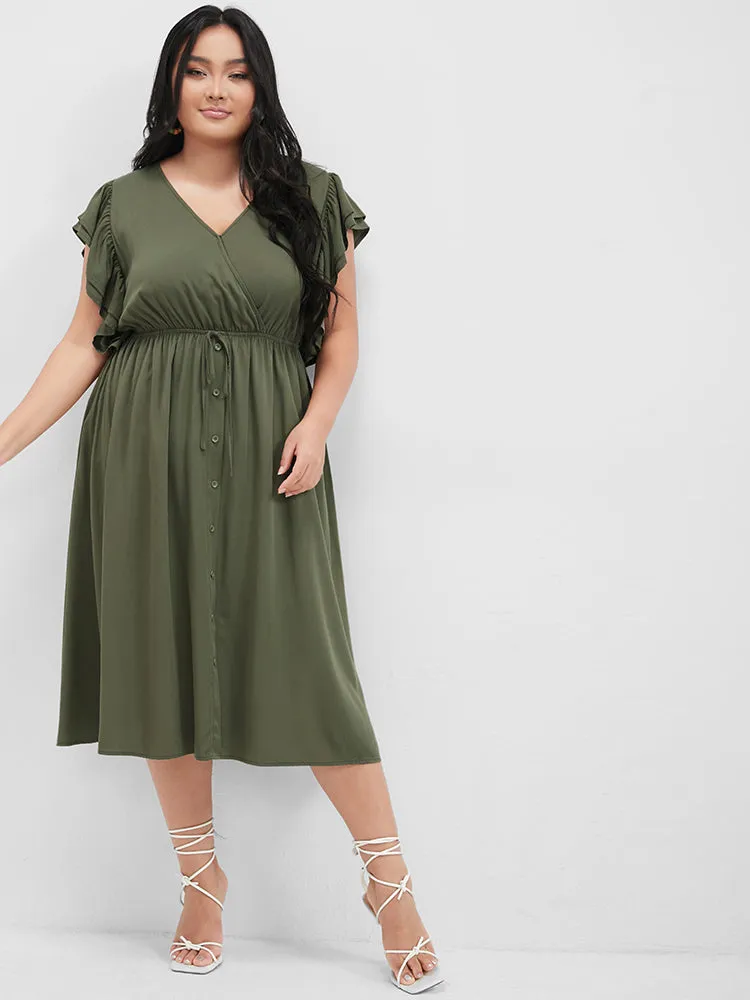 Solid Ruffles Button Ties Pocket Midi Dress sold by Bloomchic product image thumbnail 3