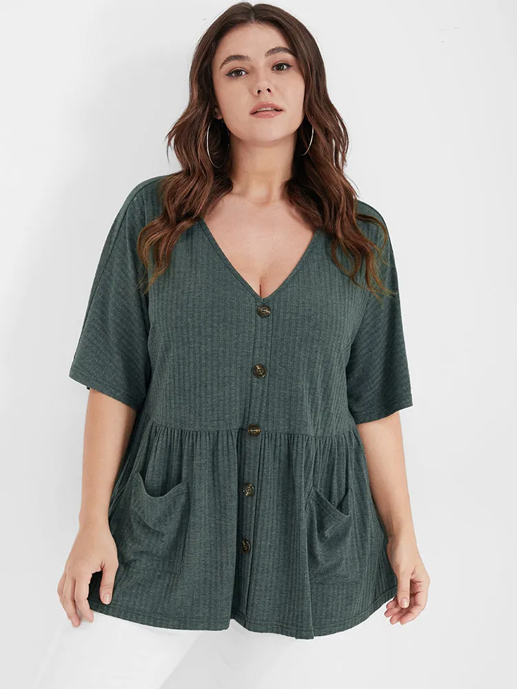 Solid Pocket Button V Neck T-shirt sold by Bloomchic product image thumbnail 4