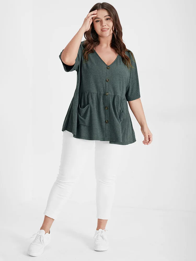 Solid Pocket Button V Neck T-shirt sold by Bloomchic product image thumbnail 2