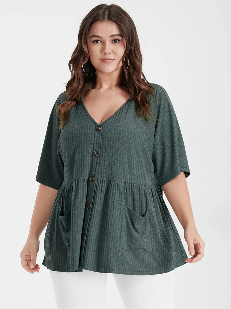 Solid Pocket Button V Neck T-shirt sold by Bloomchic product image thumbnail 3