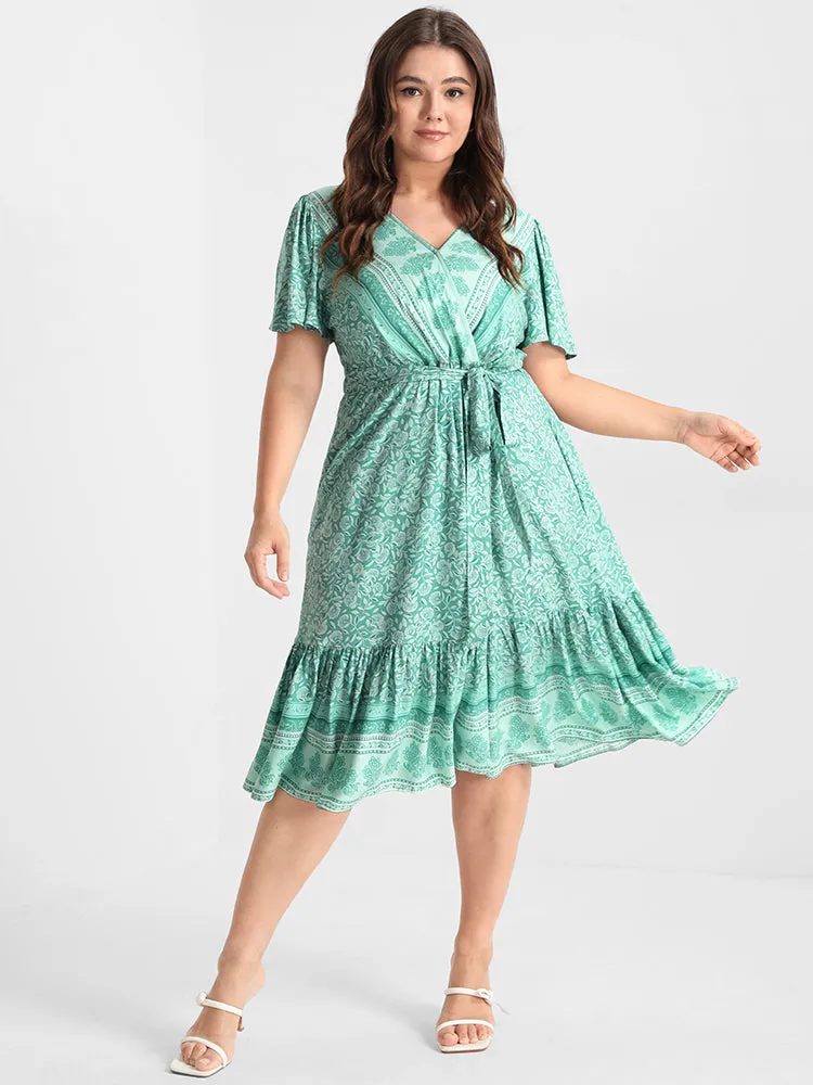 Ditsy Floral Ruffled Knotted Wrap Dress sold by Bloomchic product image thumbnail 3