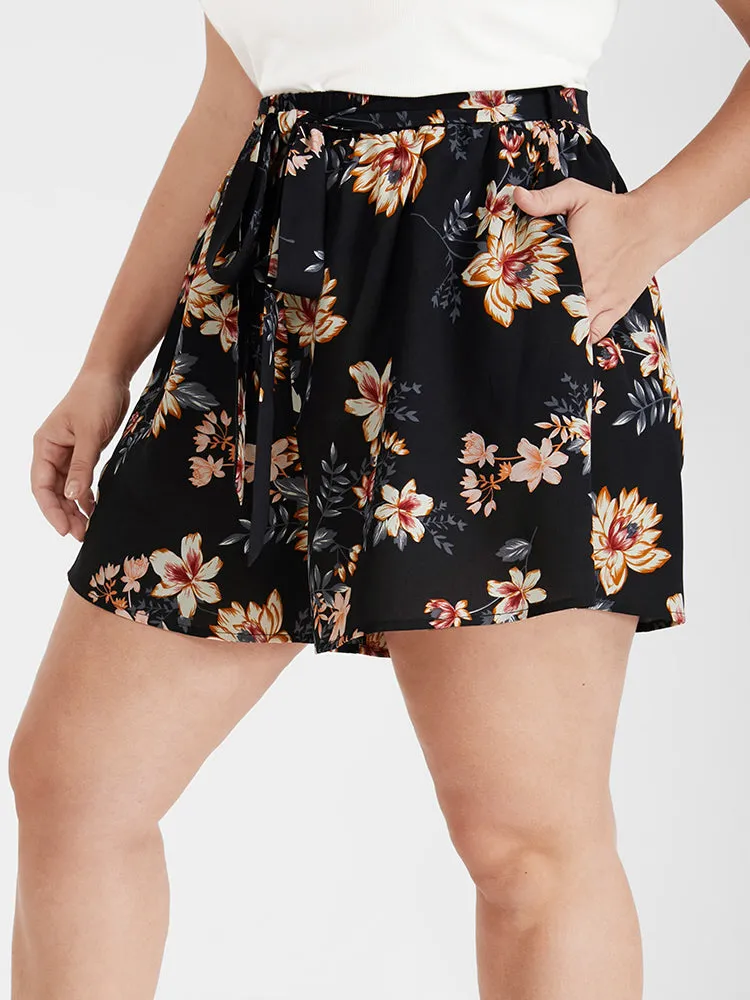 Floral Belted Pocket Elastic Waist Shorts sold by Bloomchic product image thumbnail 5