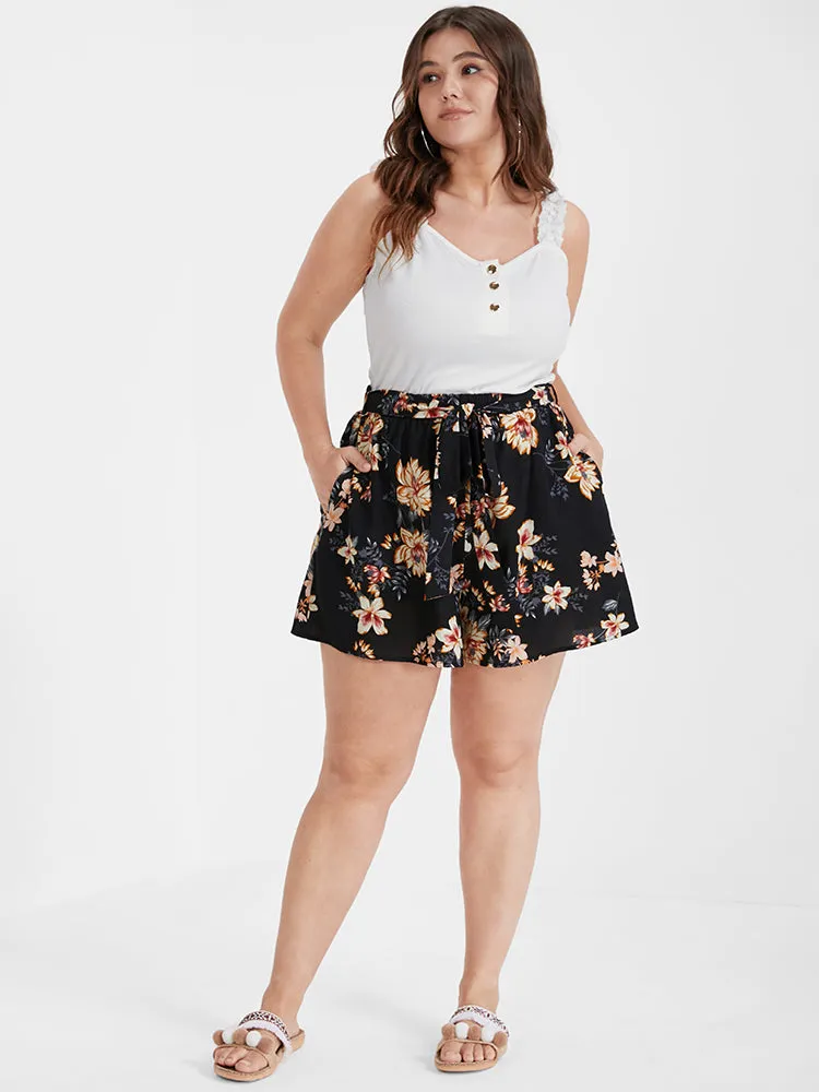 Floral Belted Pocket Elastic Waist Shorts sold by Bloomchic