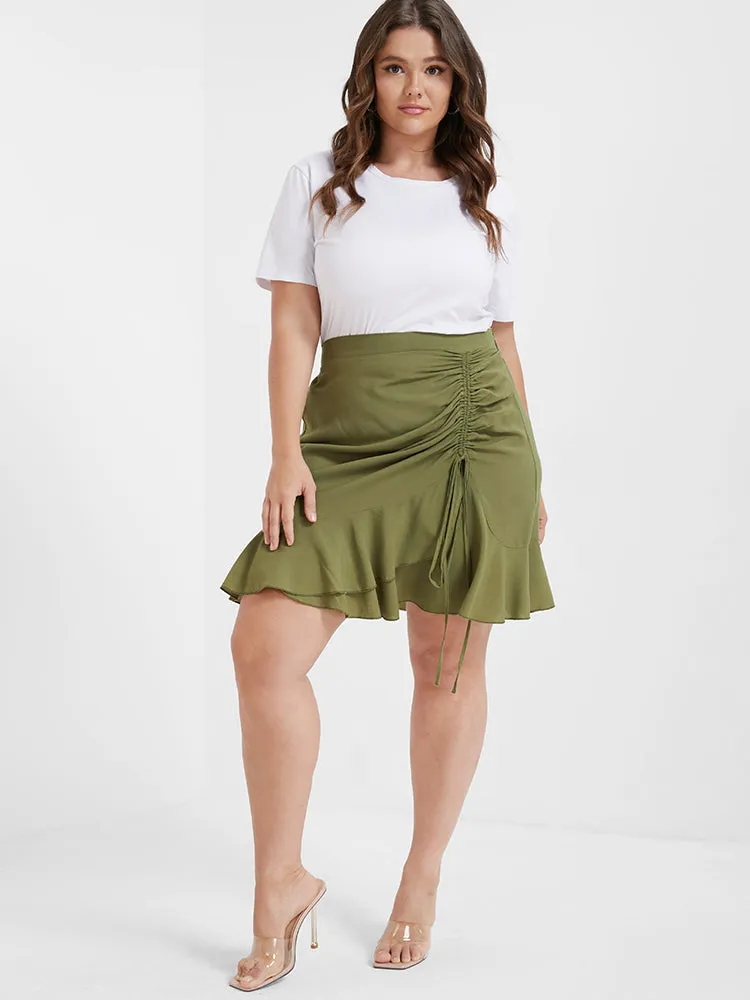 Plain Drawstring Ruched Ruffles Bodycon Skirt sold by Bloomchic product image thumbnail 3