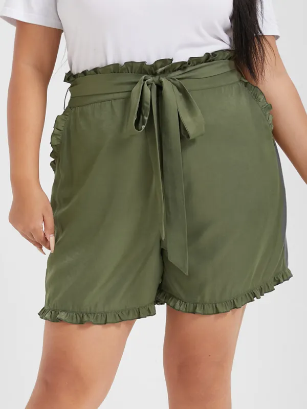 Paperbag Waist Ruffle Belted Pocket Shorts sold by Bloomchic