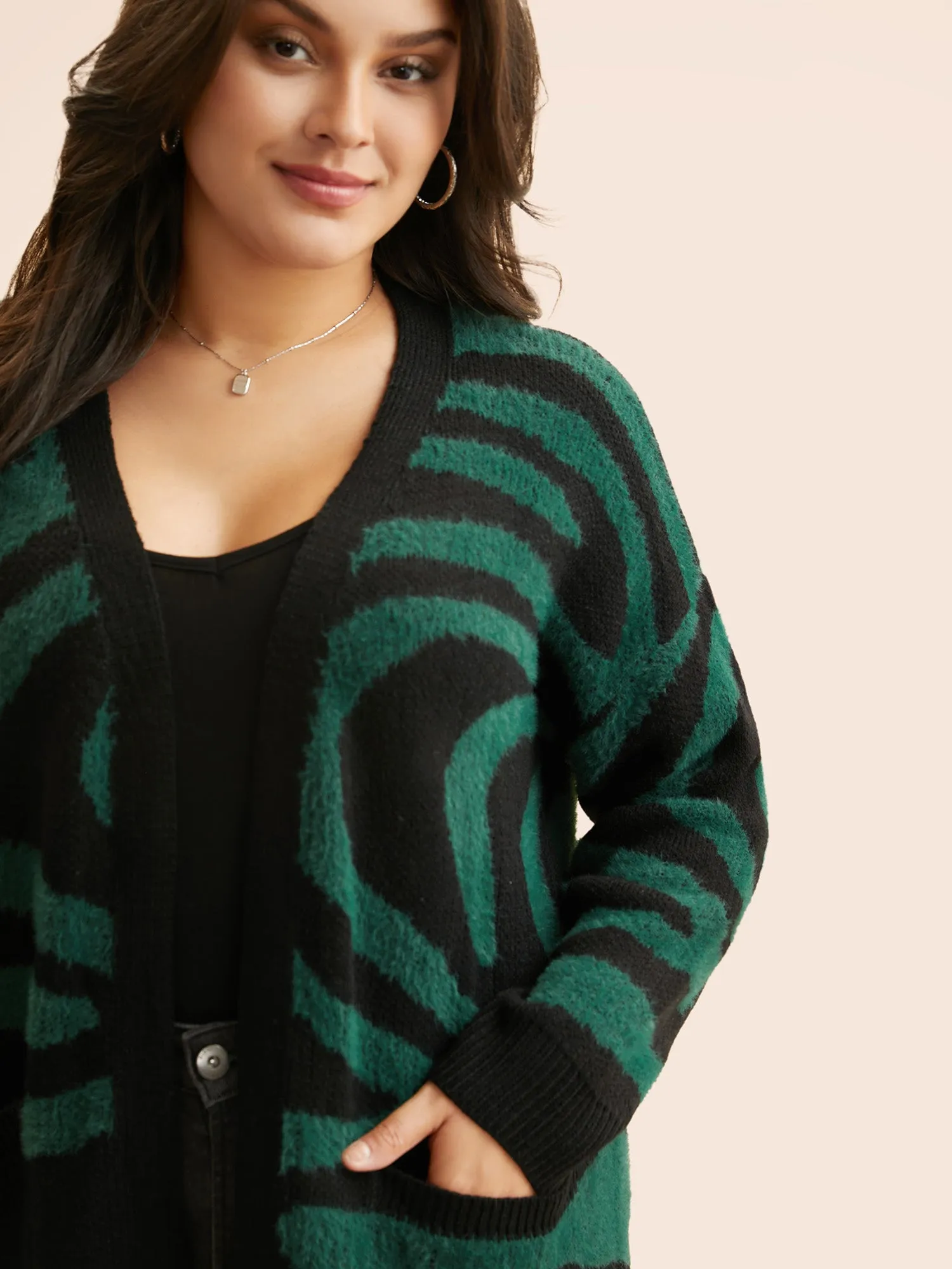 Zebra Jacquard Drop Shoulder Cardigan sold by Bloomchic product image thumbnail 3