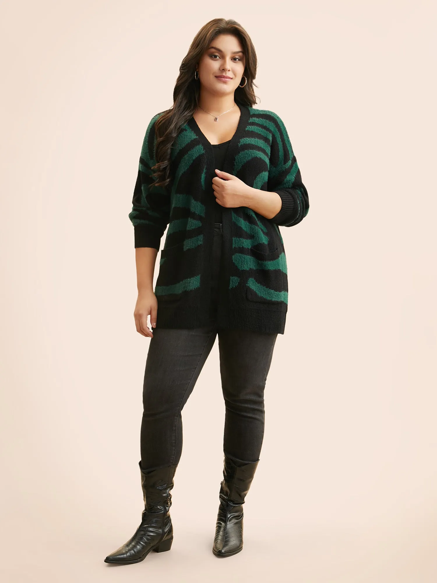 Zebra Jacquard Drop Shoulder Cardigan sold by Bloomchic product image thumbnail 4