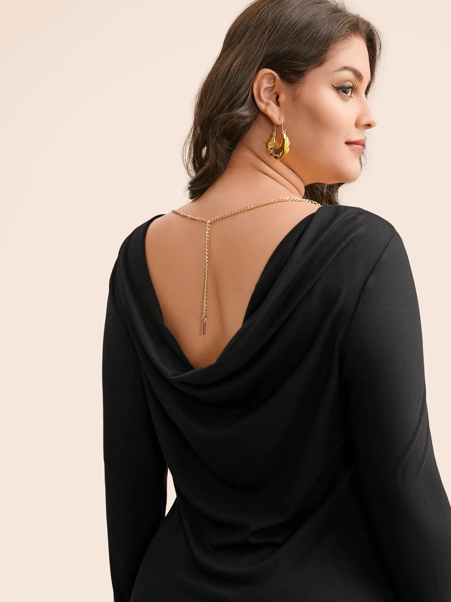 Draped Back Metal Chain Detail Dress sold by Bloomchic product image thumbnail 3