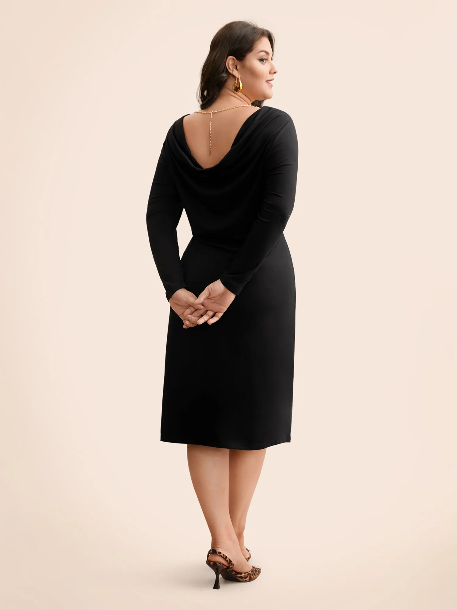 Draped Back Metal Chain Detail Dress sold by Bloomchic product image thumbnail 4