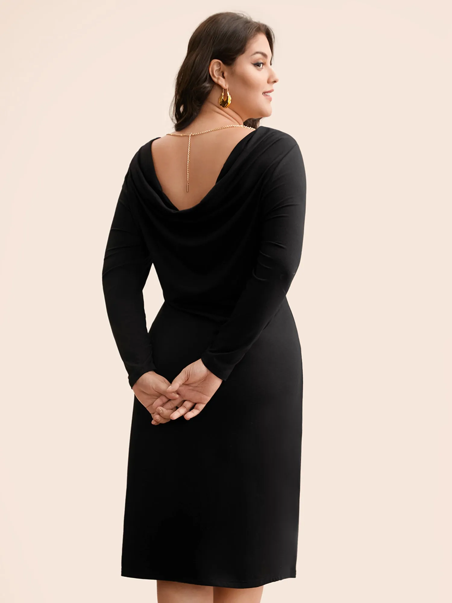 Draped Back Metal Chain Detail Dress sold by Bloomchic