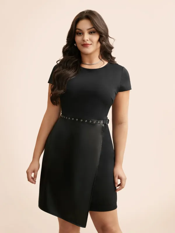 PU Leather Patchwork Cap Sleeve Dress sold by Bloomchic