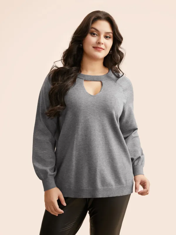 Plain Keyhole Puff Sleeve Pullover sold by Bloomchic