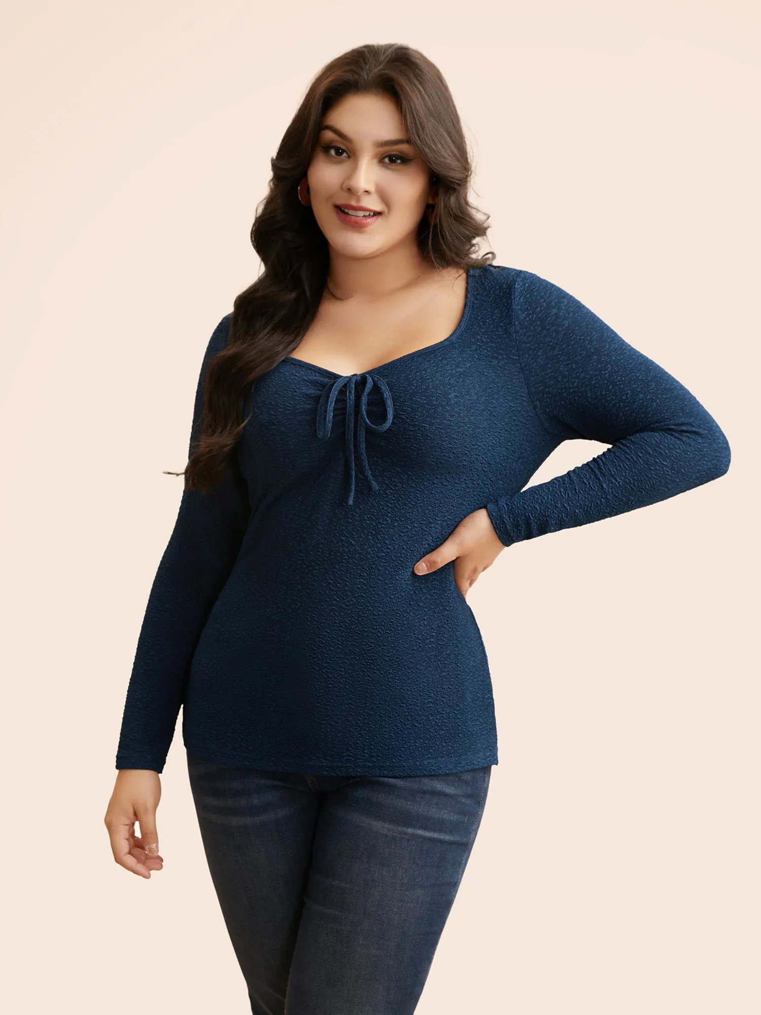 Texture Tie Knot Gathered T-shirt sold by Bloomchic