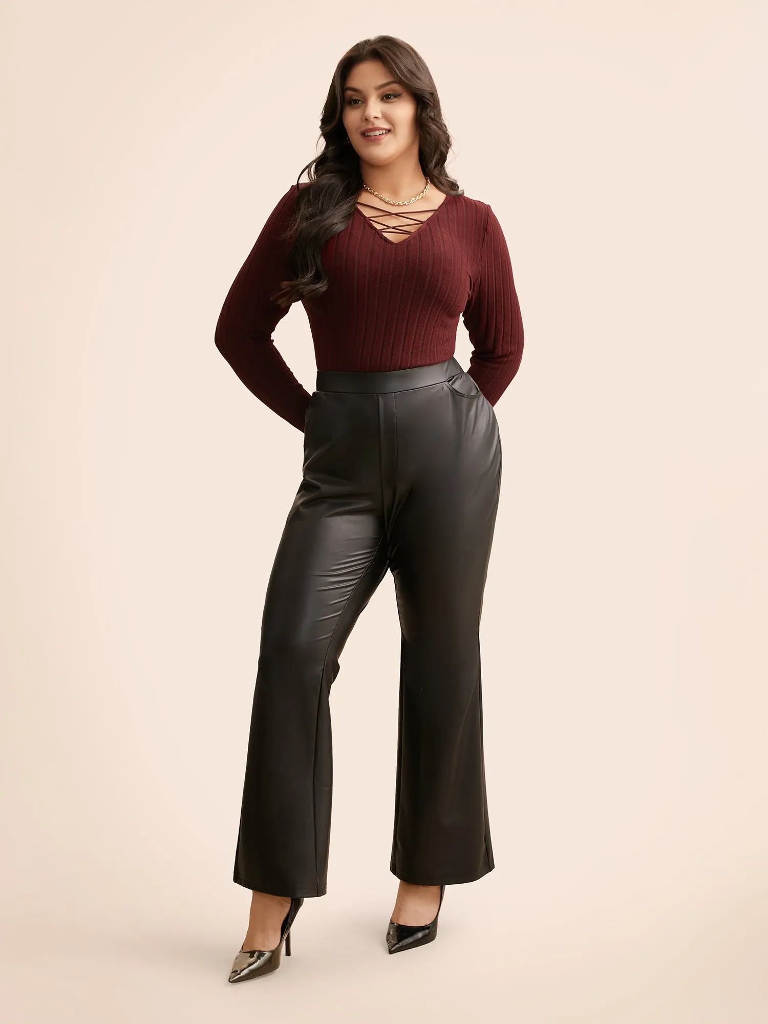 Solid Crisscross Rib Knit T-shirt sold by Bloomchic product image thumbnail 3