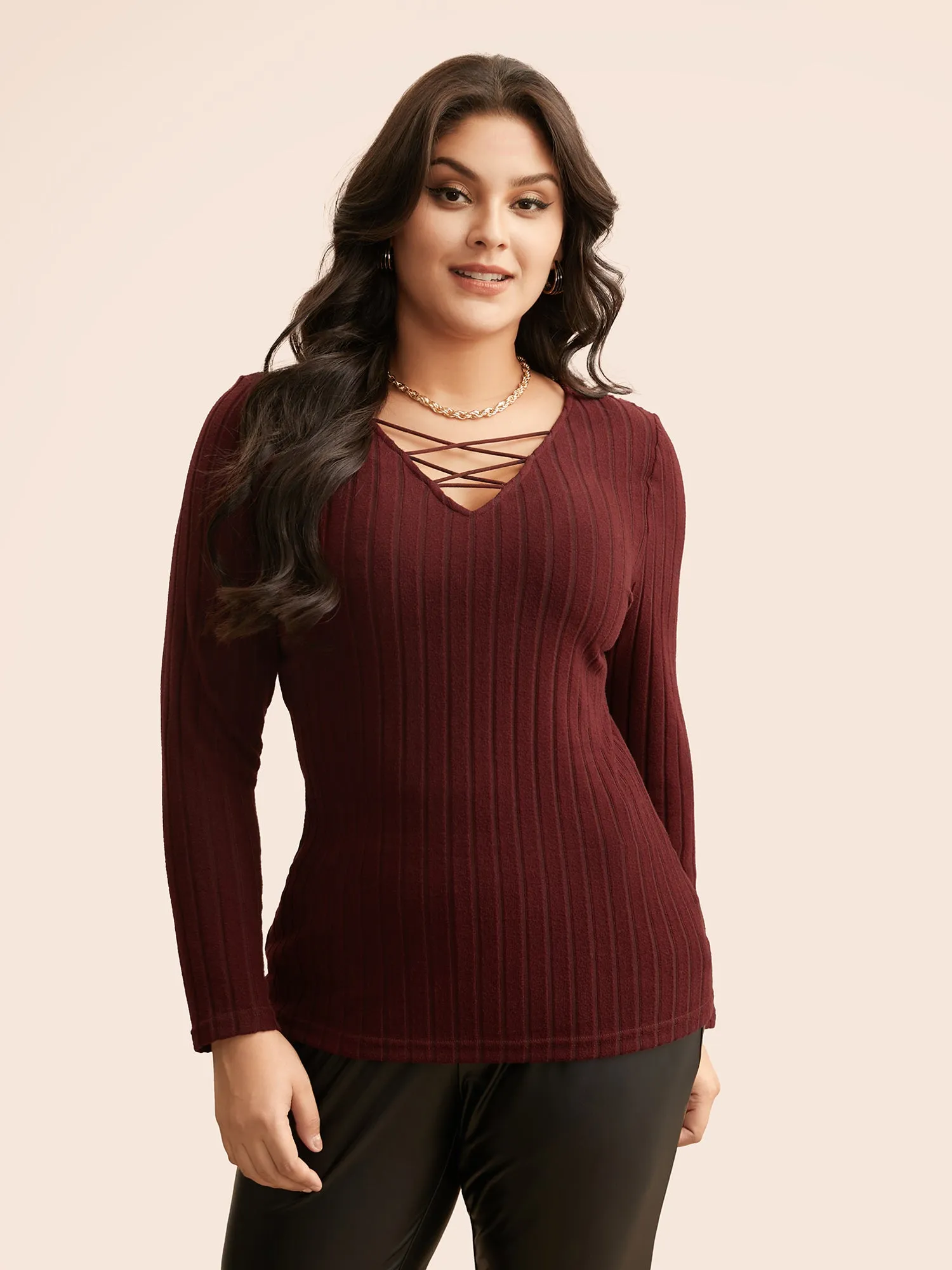 Solid Crisscross Rib Knit T-shirt sold by Bloomchic