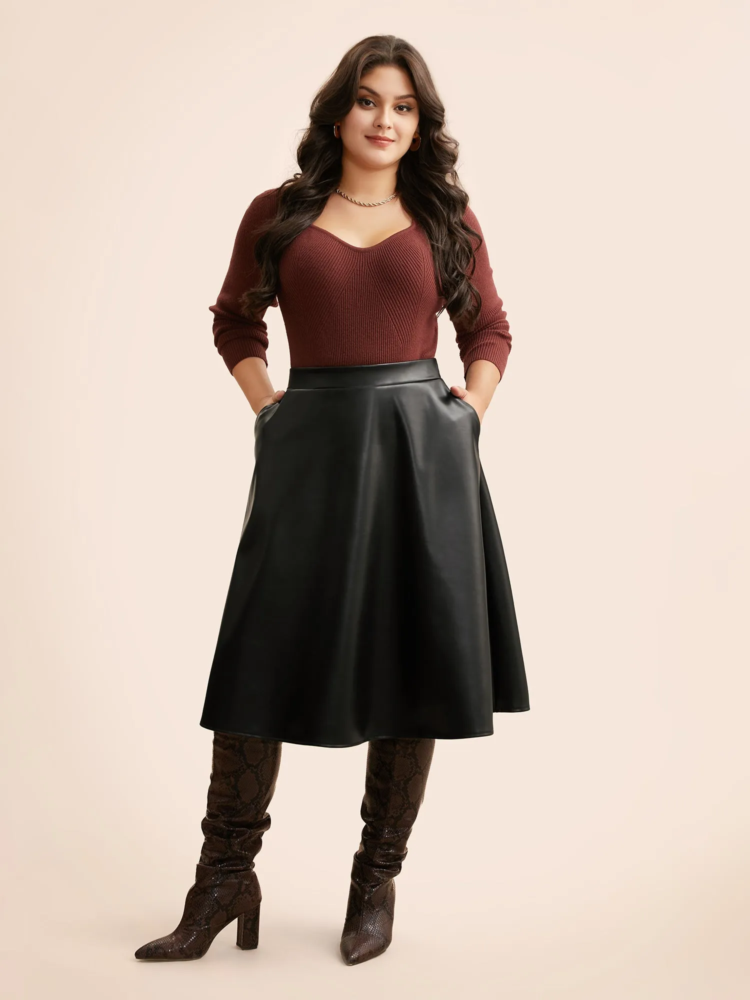 PU Leather A-Line Skirt sold by Bloomchic product image thumbnail 2