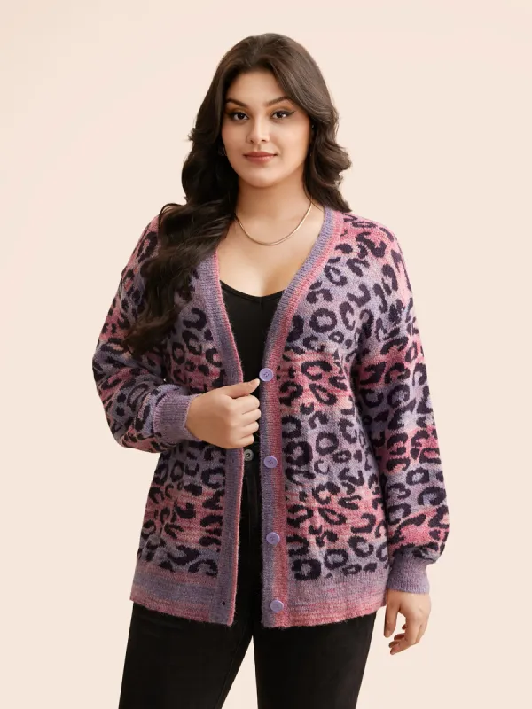 Ombre Leopard Print Drop Shoulder Cardigan sold by Bloomchic