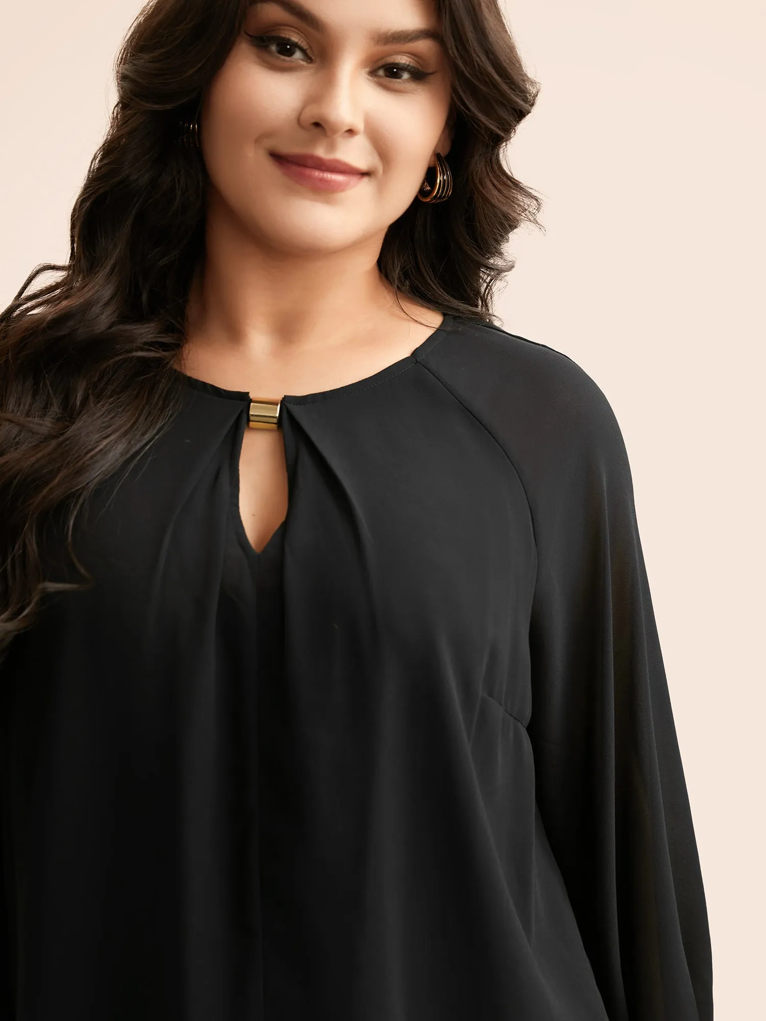 Keyhole Metal Detail Gathered Blouse sold by Bloomchic product image thumbnail 3