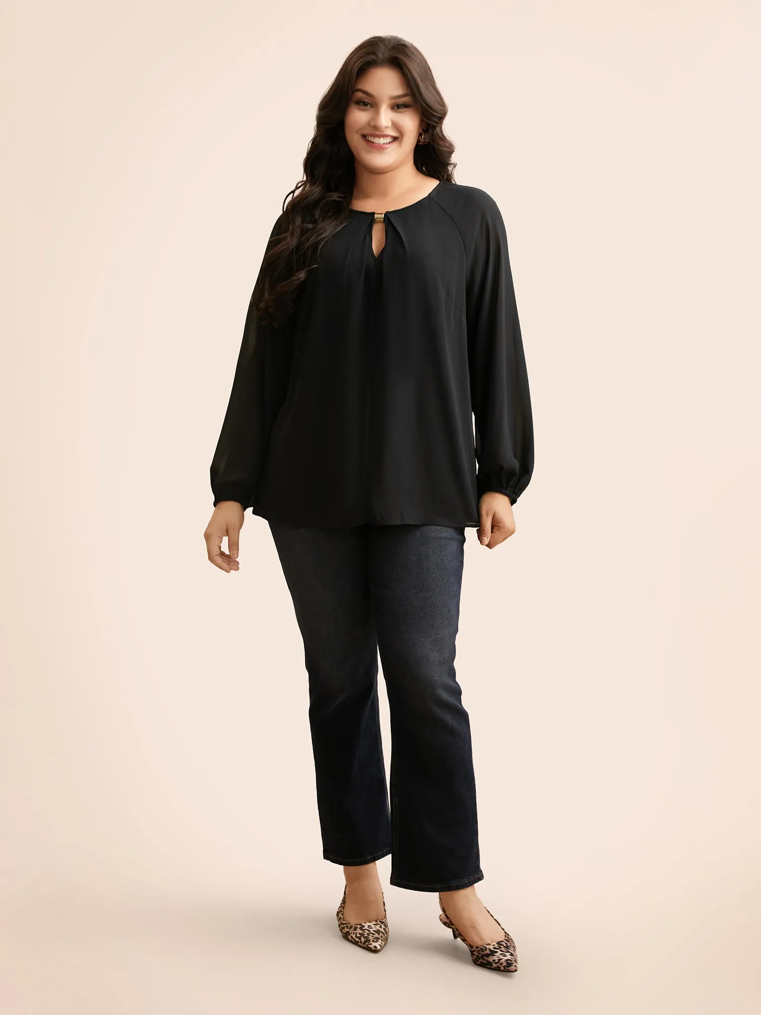 Keyhole Metal Detail Gathered Blouse sold by Bloomchic product image thumbnail 2