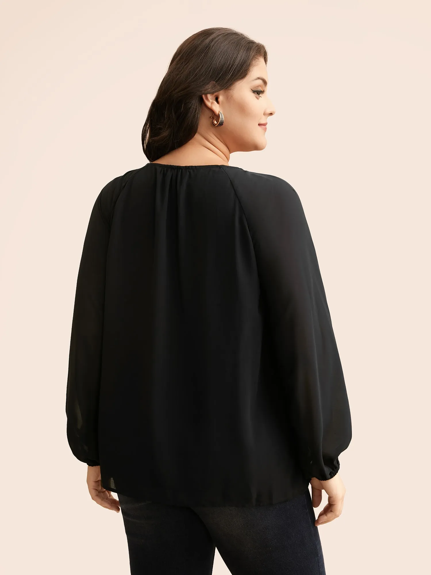 Keyhole Metal Detail Gathered Blouse sold by Bloomchic product image thumbnail 4