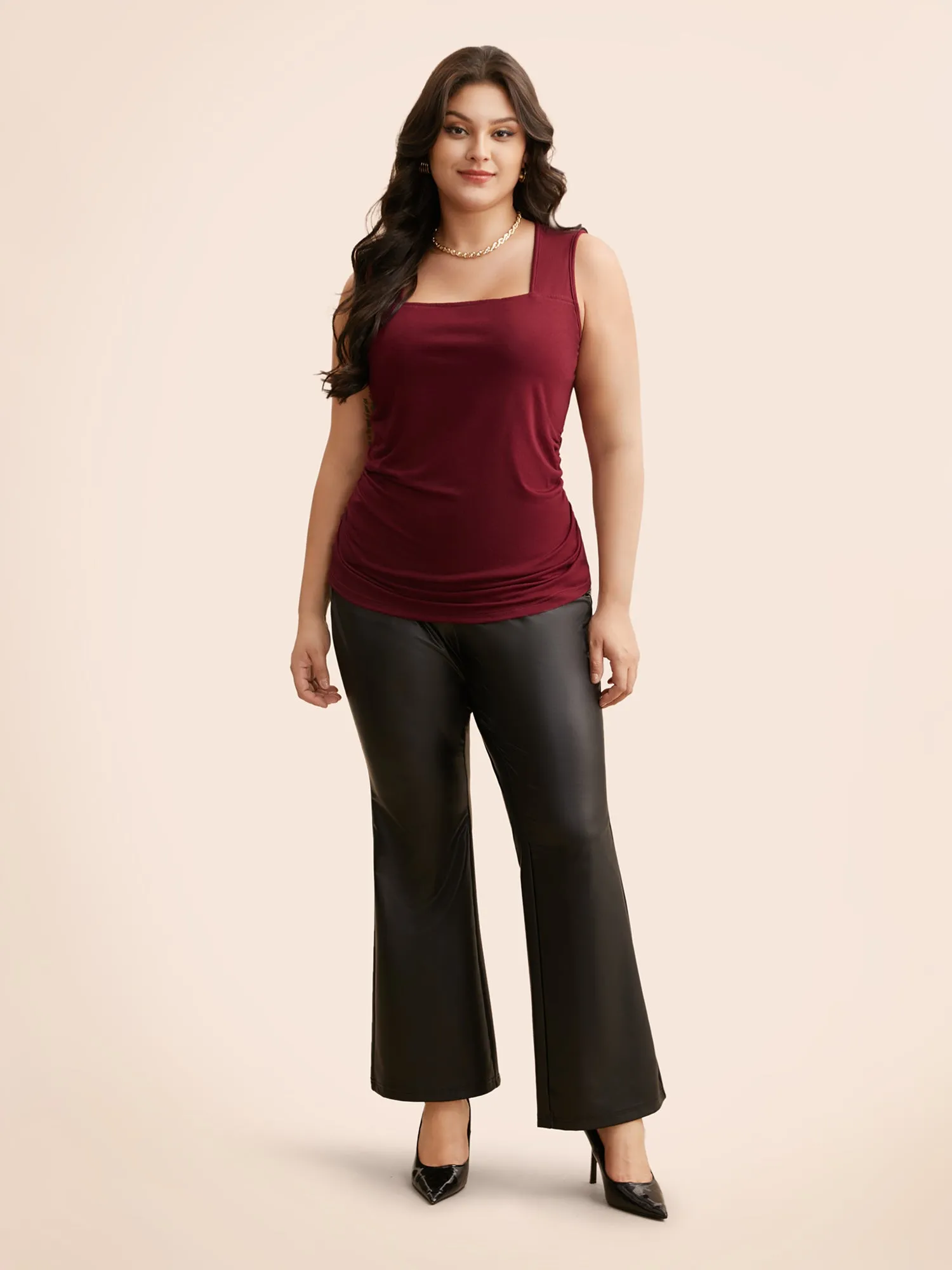 Square Neck Ruched Slim Fit Tank Top sold by Bloomchic product image thumbnail 3