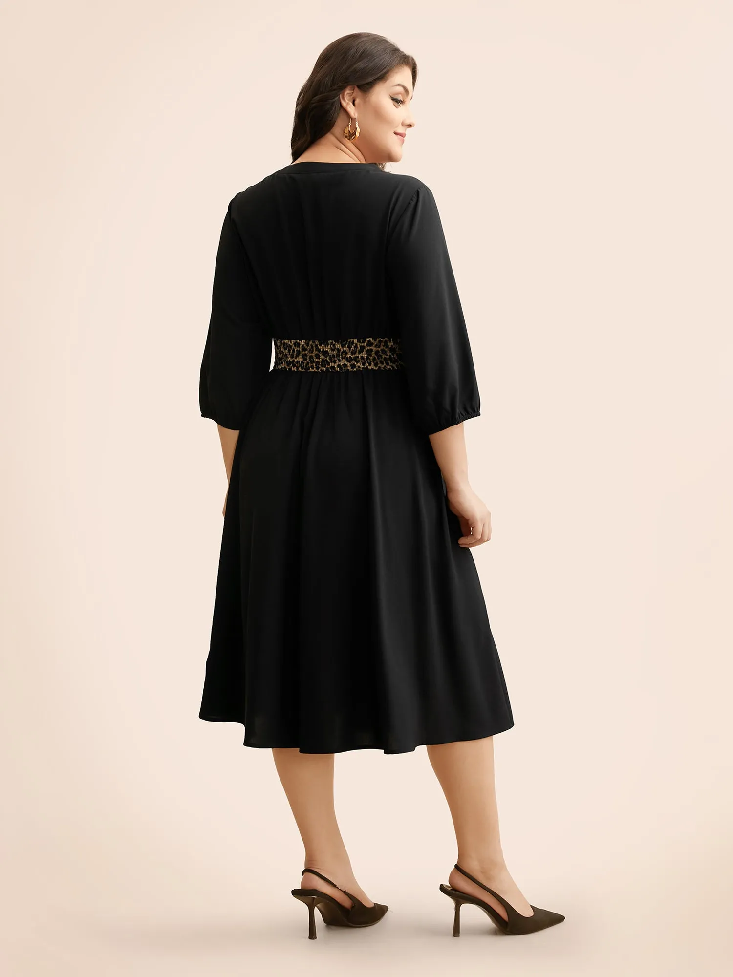 Notched Collar Leopard Print Patchwork Dress sold by Bloomchic product image thumbnail 4