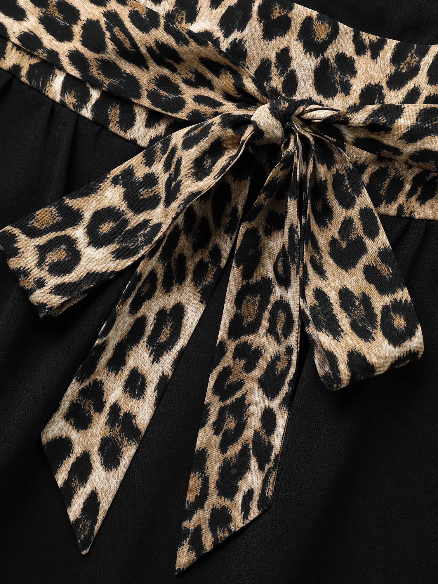 Notched Collar Leopard Print Patchwork Dress sold by Bloomchic product image thumbnail 5