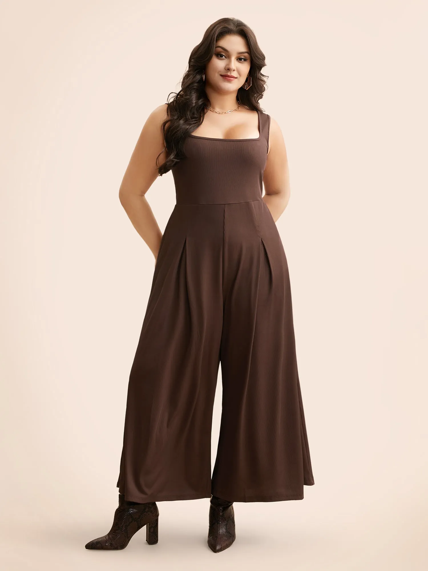 Rib Knit Plicated Detail Jumpsuit sold by Bloomchic