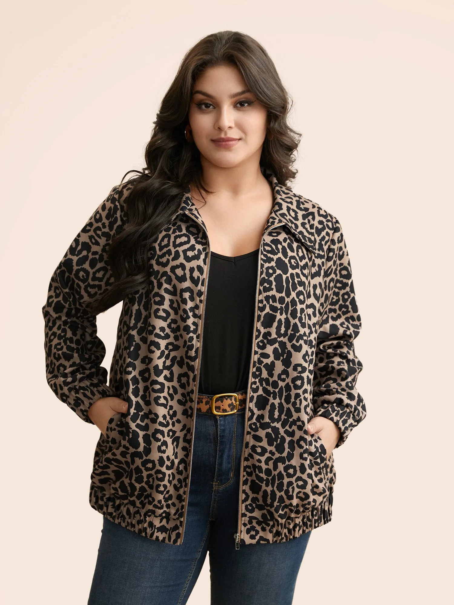 Leopard Print Zipper Pocket Jacket sold by Bloomchic