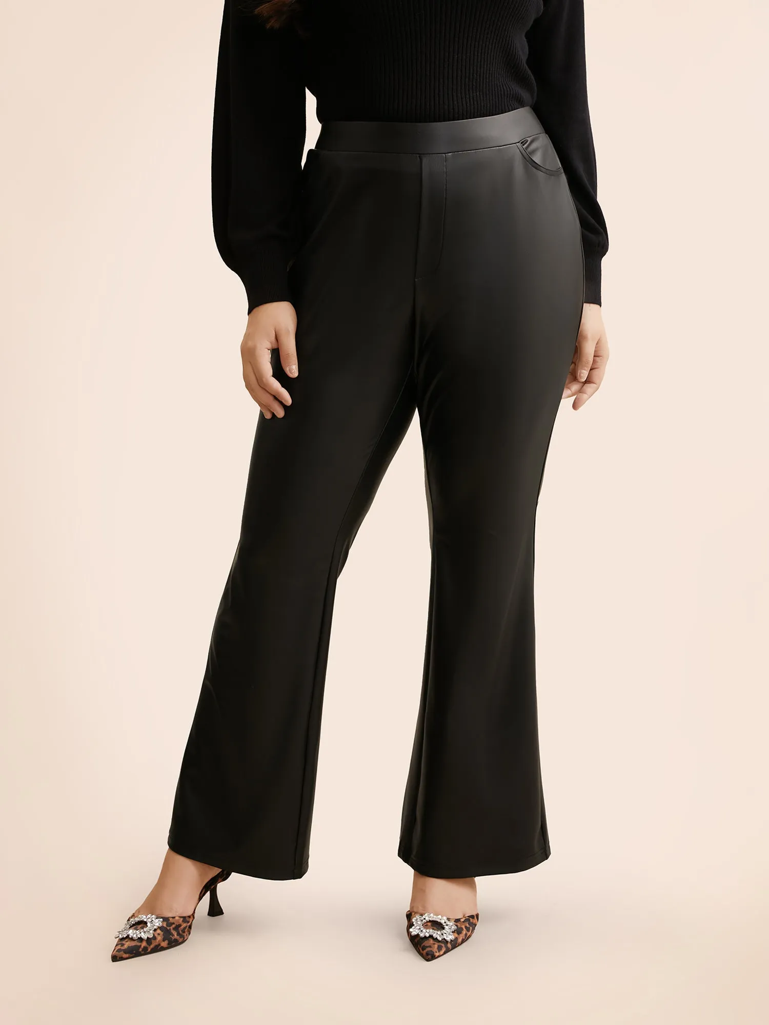 PU Fabric Pocket Flared Leggings sold by Bloomchic